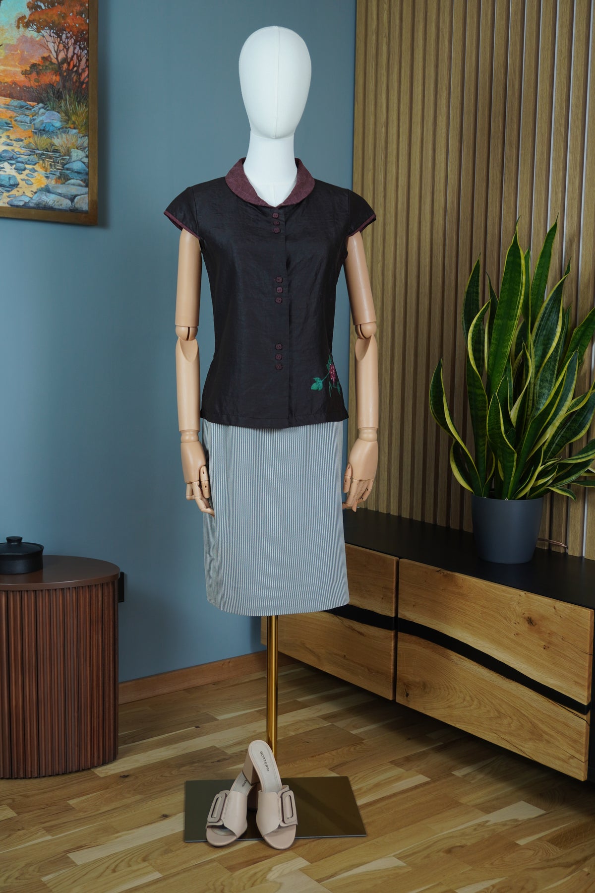 ASILIK – Top vintage din 100% mătase cu motiv floral