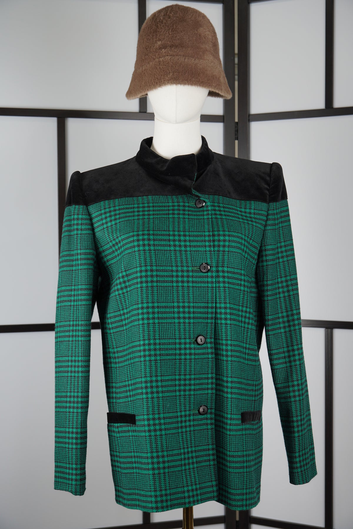 Valentino Miss V Vintage 1980s Lambswool & Velvet Blazer – Pied-de-Poule / Pied-de-Coq