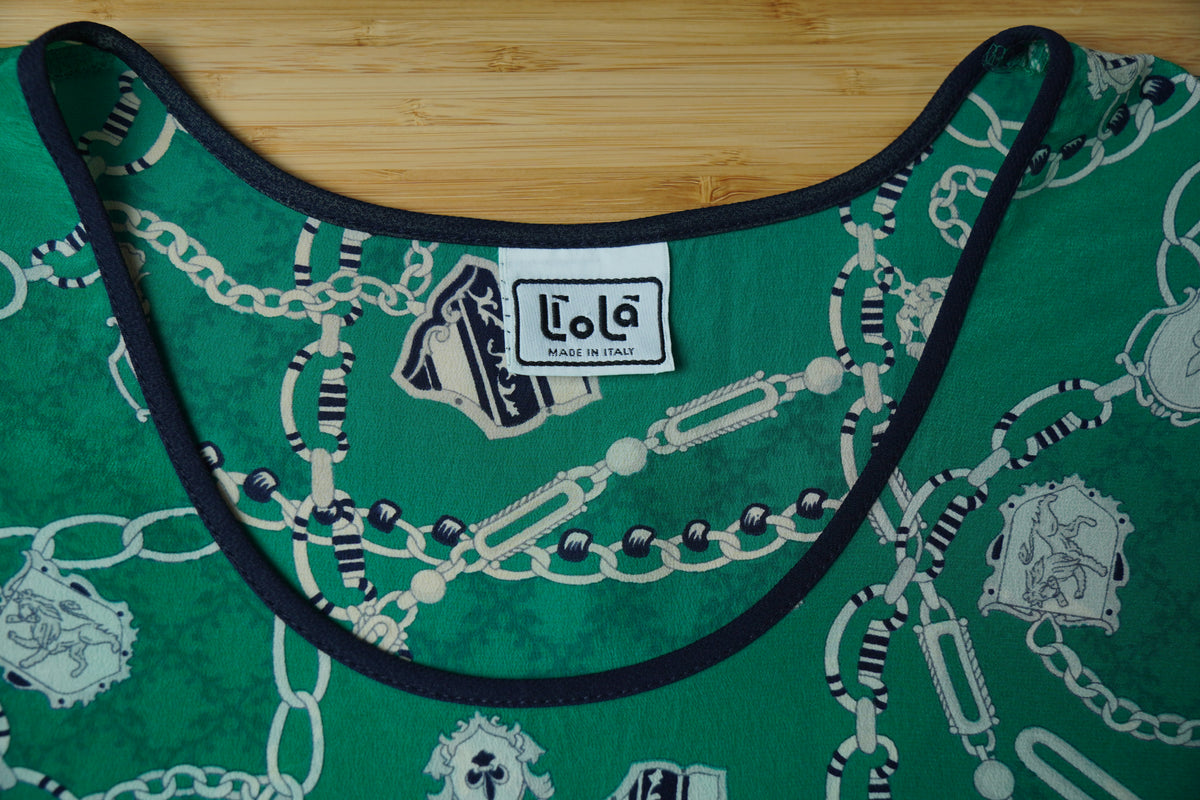 Liola Made in Italy – Top vintage din 100% mătase cu imprimeu chain