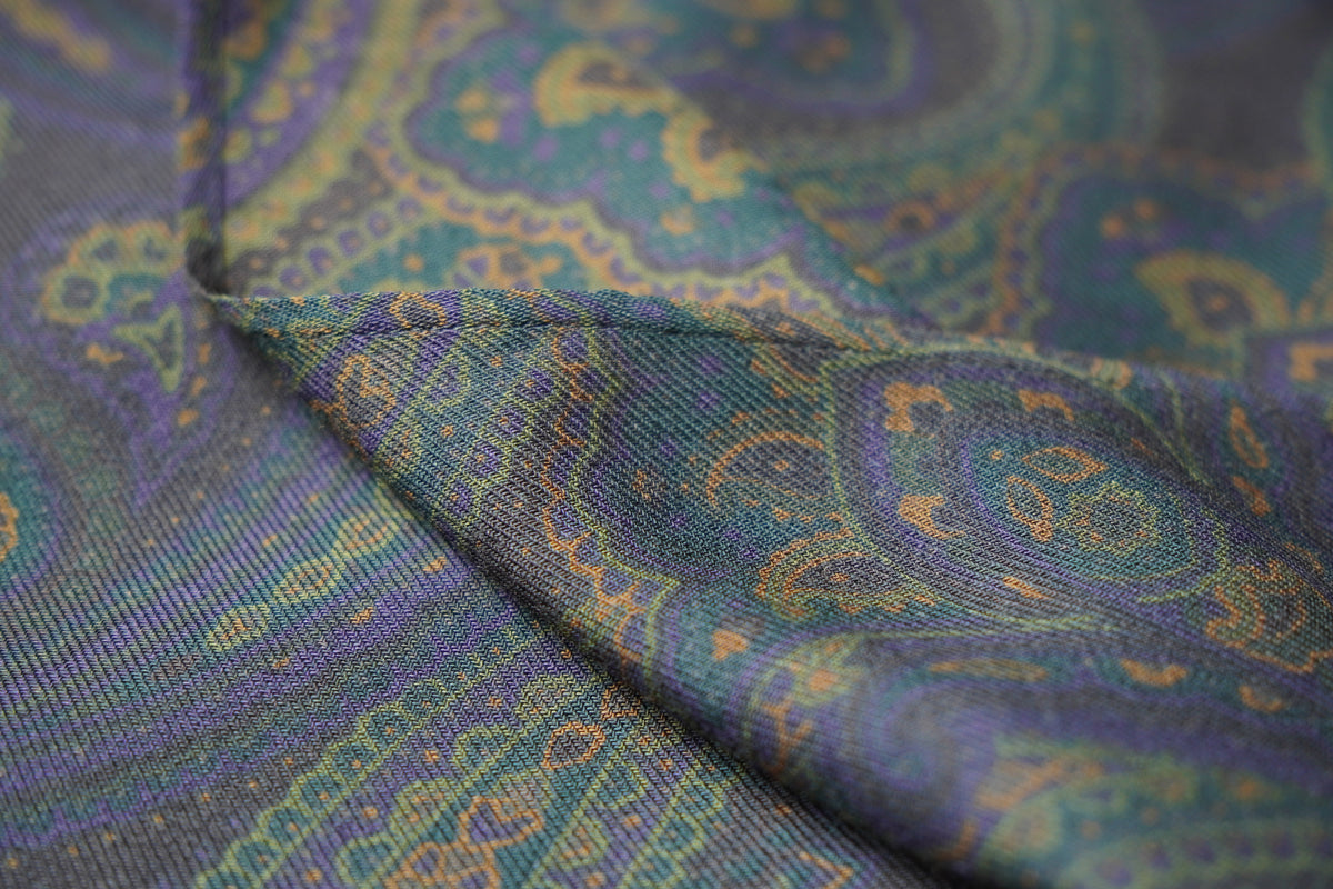 Caractère — fustă vintage wrap din lână și mătase, paisley