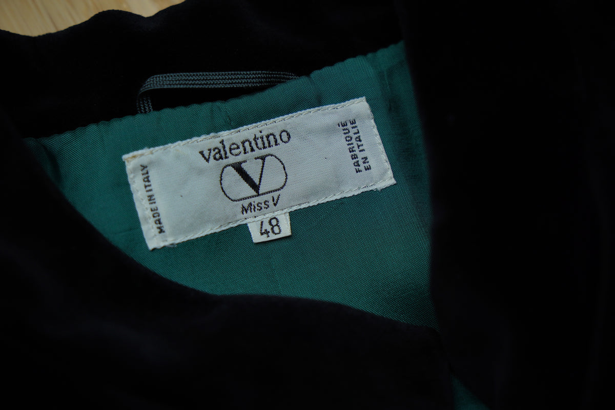 Valentino Miss V Vintage 1980s Lambswool & Velvet Blazer – Pied-de-Poule / Pied-de-Coq