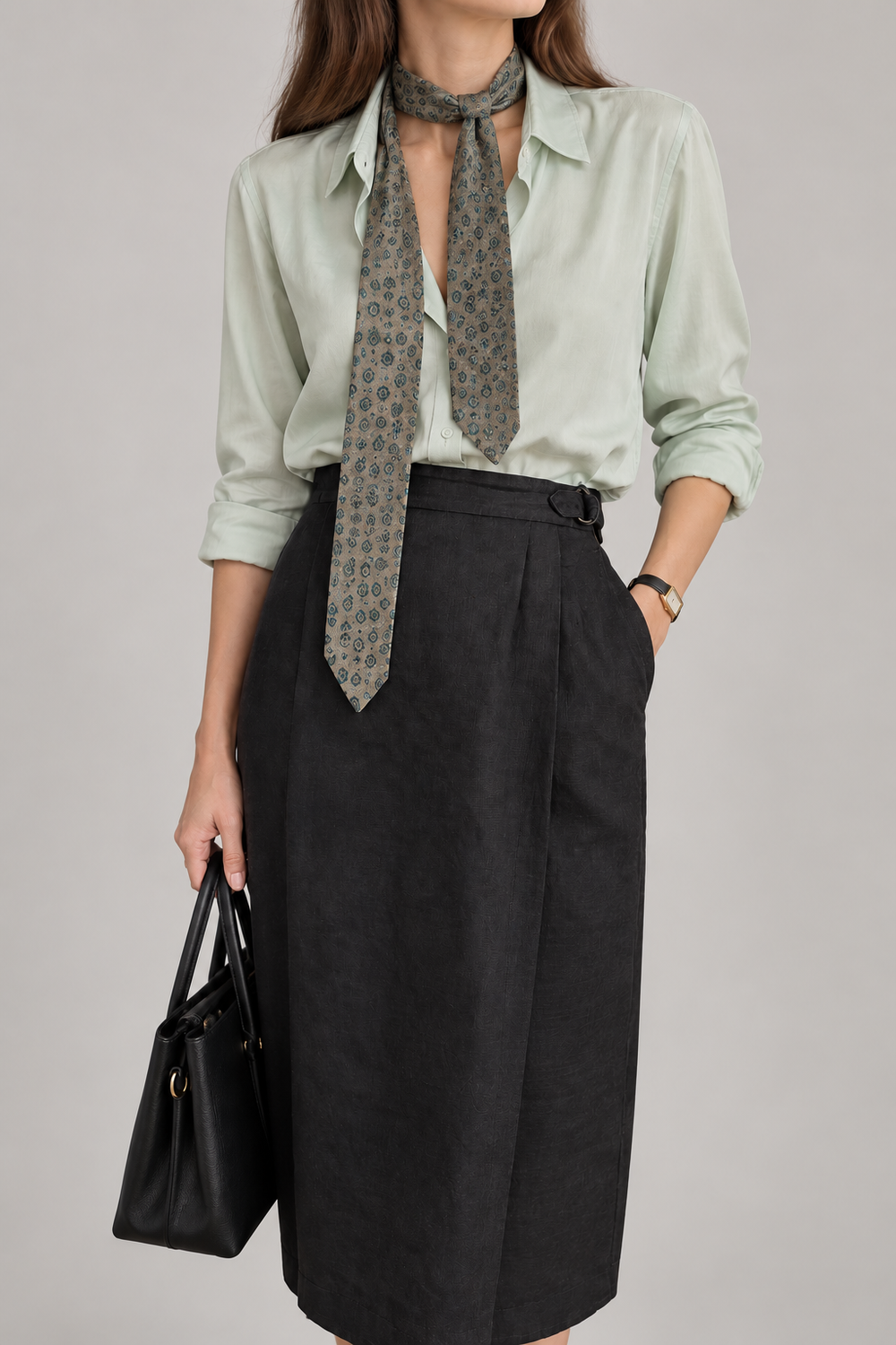 Gucci Vintage 1970s Wrap Midi Skirt — 100% Linen, Made in Italy