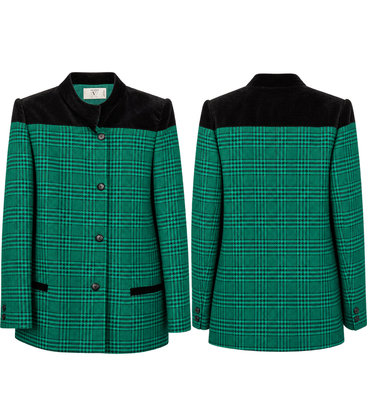 Valentino Miss V Vintage 1980s Lambswool & Velvet Blazer – Pied-de-Poule / Pied-de-Coq